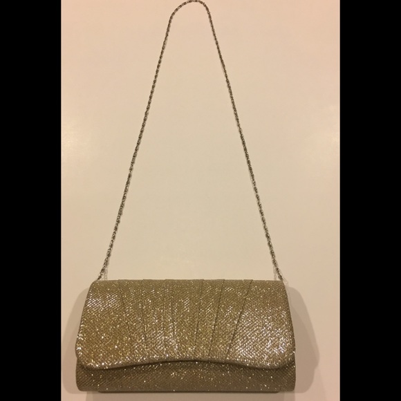 Damara Handbags - Gold Sparkling clutch purse with chain strap